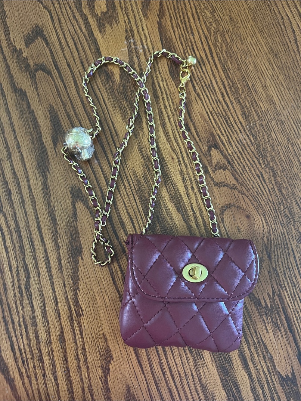 Quilted Burgundy Crossbody Bag with Gold Chain